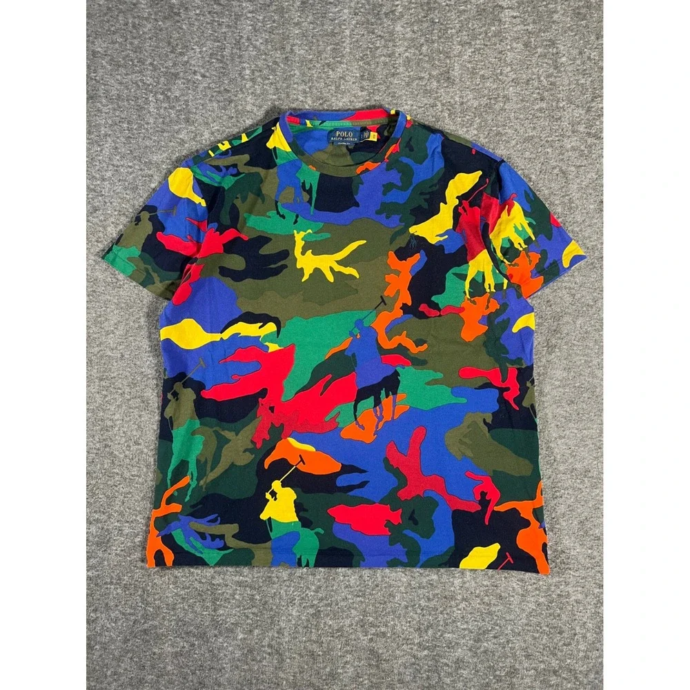 Polo Ralph Lauren Mens Large Multi Color Camo Big Pony Logo T-Shirt Classic Fit